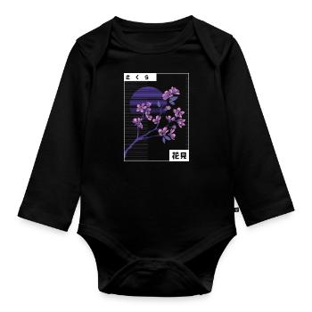Cherry Blossom Japan Esthétique Japonaise - Body Bébé bio manches longues - noir - Devant