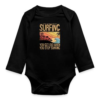 Cadeau de surfeur surfeur rétro fille - Body Bébé bio manches longues - noir - Devant