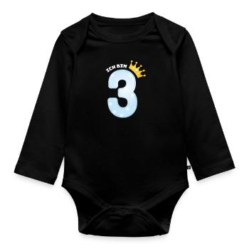 3 Geburtstag Jahre Krone Ballon Junge Geschenk - Baby Bio-Langarm-Body - Schwarz - Vorne