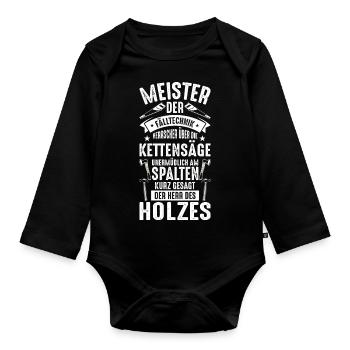 Holz Kettensäge | Holzfäller & Holz Waldarbeiter - Baby Bio-Langarm-Body - Schwarz - Vorne