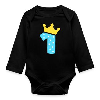 1 Krone 1 Geburtstag 1 Jahr - Baby Bio-Langarm-Body - Schwarz - Vorne