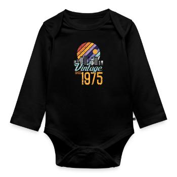 Vintage 1975 75 Anniversaire Rétro Millésime cadeau - Body Bébé bio manches longues - noir - Devant