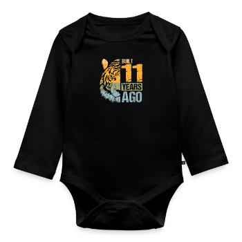 11. Geburtstag Tiger Katze Tiere Löwe Geschenk - Baby Bio-Langarm-Body - Schwarz - Vorne