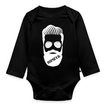 Hipster Illustration mit Bart und Sonnenbrille - Baby Bio-Langarm-Body - Schwarz - Vorne