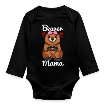 Beaver Mama Herz Biber Liebe Bibermama - Baby Bio-Langarm-Body - Schwarz - Vorne