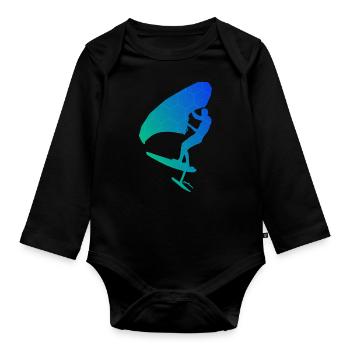 Men women wingsurfing wingsurf foilwing - Organic Longsleeve Baby Bodysuit - black - Front