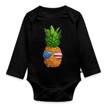 Pineapple 4th of July American Flag USA - Baby Bio-Langarm-Body - Schwarz - Vorne