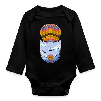 Ballonfahrt Geschenk Brusttasche Heißluftballon - Baby Bio-Langarm-Body - Schwarz - Vorne