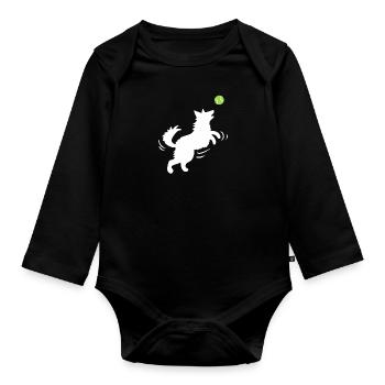 German Shepherd Dog Catching Tennis Ball - Baby Bio-Langarm-Body - Schwarz - Vorne