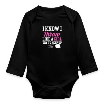 I Know I Throw Like A Girl Try To Keep Up Cornhole - Organic Longsleeve Baby Bodysuit - black - Front