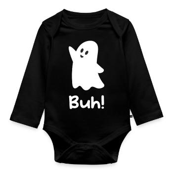 Witziges Geist Geister Halloween Buh Boo - Baby Bio-Langarm-Body - Schwarz - Vorne