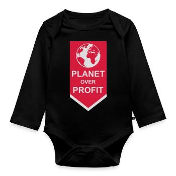 planet over profit quote - Organic Longsleeve Baby Bodysuit - black - Front