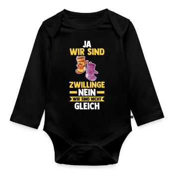 Zwillingsgeschwister Zwilling Zwillinge - Baby Bio-Langarm-Body - Schwarz - Vorne