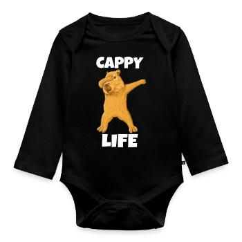 Capybara dabbing Capy life - Organic Longsleeve Baby Bodysuit - black - Front