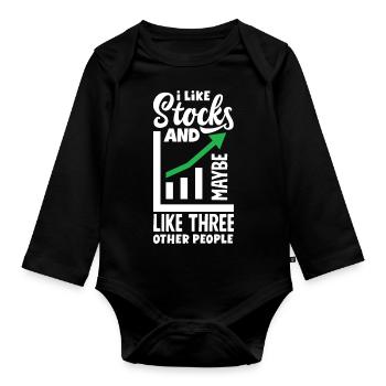 I Like Stocks And Maybe Three Other People - Baby Bio-Langarm-Body - Schwarz - Vorne