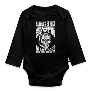 Snorkeling Skull Be Nice To a Diver - Organic Longsleeve Baby Bodysuit - black - Front