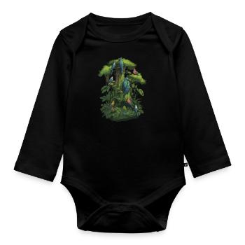 Parrot Bird Macaw Grey Parrot Tree - Organic Longsleeve Baby Bodysuit - black - Front