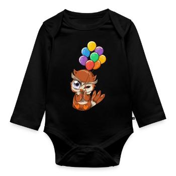 Ballon Wald Tier Waldbewohner Vogel Geschenk Eule - Baby Bio-Langarm-Body - Schwarz - Vorne