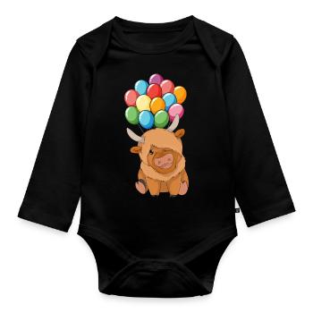 Bauer Geschenk Ballon Schottisches Hochlandrind - Baby Bio-Langarm-Body - Schwarz - Vorne