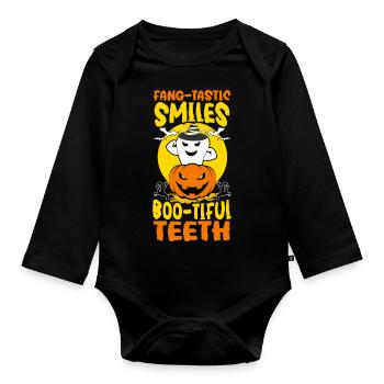Sourire accrocheur, dents diaboliques! - Body Bébé bio manches longues - noir - Devant