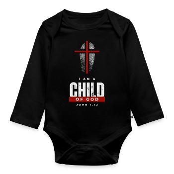 Child of God Cross red - Organic Longsleeve Baby Bodysuit - black - Front