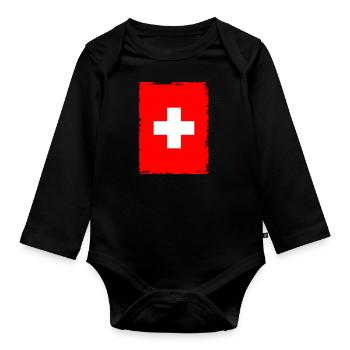 Drapeau de la Suisse Vintage Croix en détresse Look Suisse - Body Bébé bio manches longues - noir - Devant