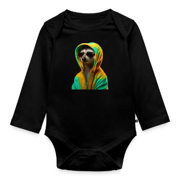 Erdmännchen mit Sonnenbrille Bunt Coole Tiere - Baby Bio-Langarm-Body - Schwarz - Vorne