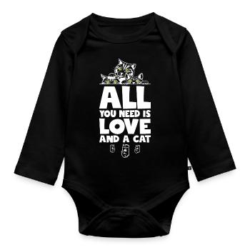 All You Need Is Love And A Cat - Baby Bio-Langarm-Body - Schwarz - Vorne