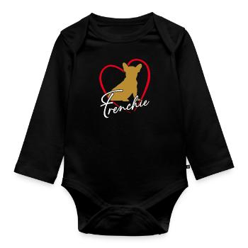 Frenchie im Herzen Französische Bulldogge - Baby Bio-Langarm-Body - Schwarz - Vorne