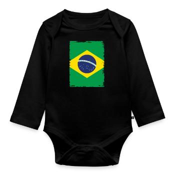 Brasilien Flagge Brasilianische Fahne Südamerika - Baby Bio-Langarm-Body - Schwarz - Vorne