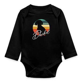 Dackelsilhouetten Dackelgrafik in Vintage Kreis - Baby Bio-Langarm-Body - Schwarz - Vorne