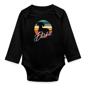 Dackelsilhouetten Dackelgrafik in Kreisfläche - Baby Bio-Langarm-Body - Schwarz - Vorne
