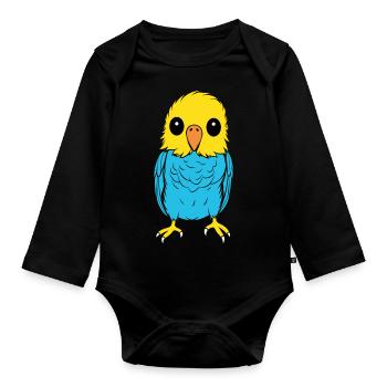 Niedlicher kleiner Wellensittich - Baby Bio-Langarm-Body - Schwarz - Vorne