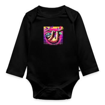 Farbenfrohe Illustration eines stilvollen Faultiers - Baby Bio-Langarm-Body - Schwarz - Vorne