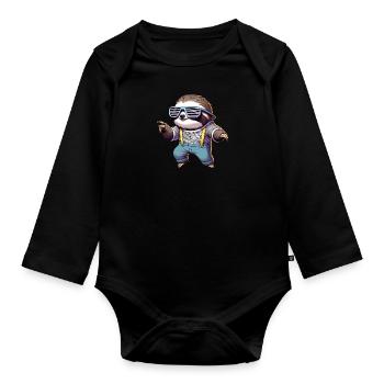 A 80s retro sloth with chill Vibes - Organic Longsleeve Baby Bodysuit - black - Front