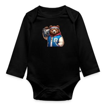 Stylized illustration of a cool bear - Organic Longsleeve Baby Bodysuit - black - Front