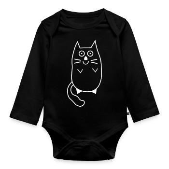 cute chubby cat - Organic Longsleeve Baby Bodysuit - black - Front
