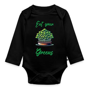 Eat Your Greens Farmer Gardener Microgreen Grower - Baby Bio-Langarm-Body - Schwarz - Vorne
