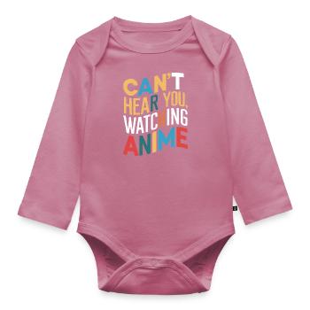 Je ne t’entends pas, en regardant des anime - Body Bébé bio manches longues - mauve - Devant