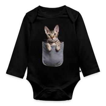 Devon Rex Katze in der Tasche Geschenk - Baby Bio-Langarm-Body - Schwarz - Vorne