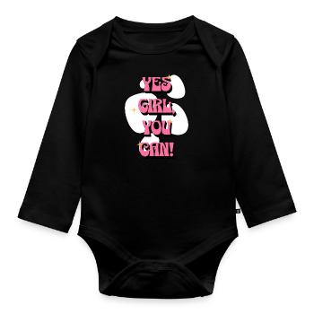 les filles, tu peux ! | Affirmations positives rose - Body Bébé bio manches longues - noir - Devant