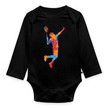 Badminton Coloré Badminton Joueur Badminton Enfants - Body Bébé bio manches longues - noir - Devant