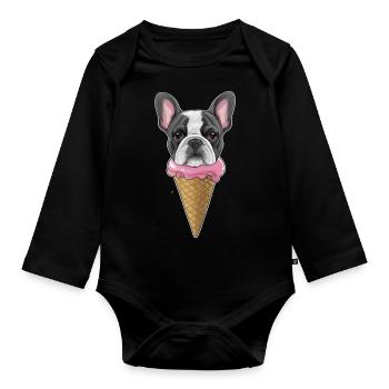Französische Bulldogge als Waffeleis - Baby Bio-Langarm-Body - Schwarz - Vorne