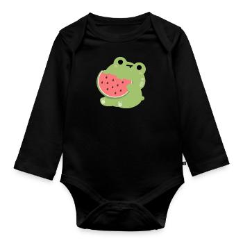 Grenouille Pastèque - Body Bébé bio manches longues - noir - Devant
