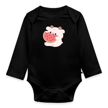 Vache Pastèque - Body Bébé bio manches longues - noir - Devant
