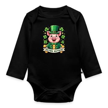 Guten Rutsch - Glücksschwein Silvester - Baby Bio-Langarm-Body - Schwarz - Vorne