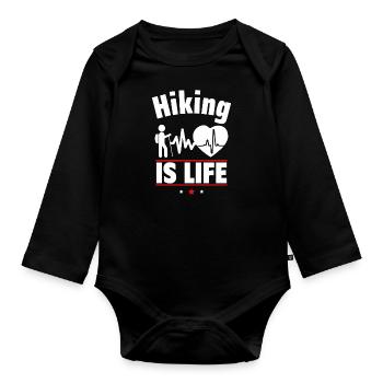 Hiking is life - Organic Longsleeve Baby Bodysuit - black - Front