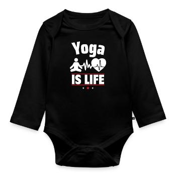 Yoga ist das Leben - Baby Bio-Langarm-Body - Schwarz - Vorne