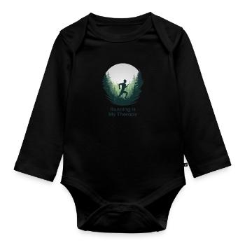 La course à pied est ma thérapie – Courir dans la nature - Body Bébé bio manches longues - noir - Devant