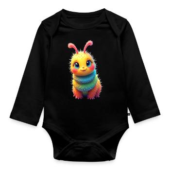 Raupe bunt süß niedlich - Baby Bio-Langarm-Body - Schwarz - Vorne